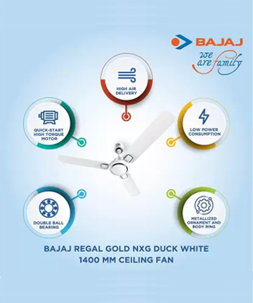 Bajaj Regal 1400mm. White Blades Ceiling Fan